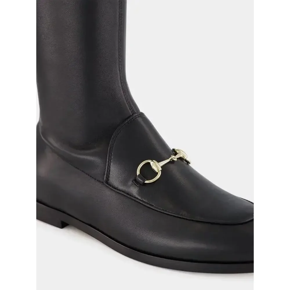 Gucci Jordaan Leather Knee High Boots Black Lambskin Horsebit Size 38.5 BNIB